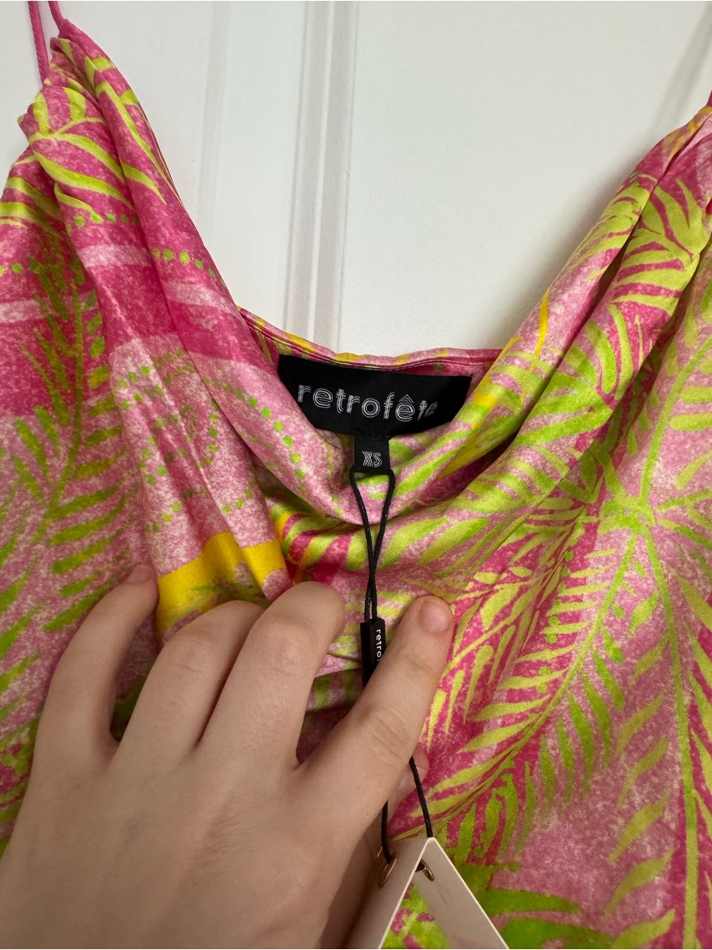 Retrofete Pink, Yellow & Green Tropical Cowl Mini Dress - Picture 2 of 5